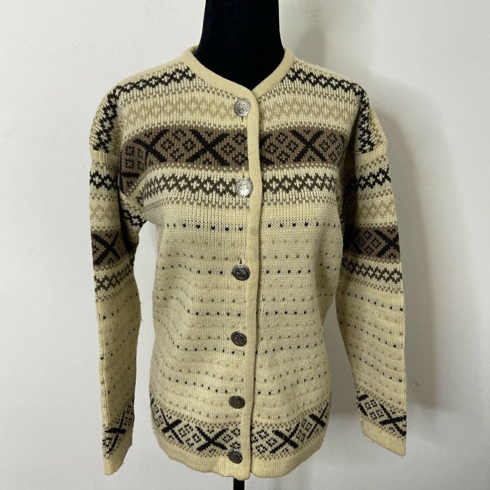 Vintage Norvyk by Rendale Woman M Fair Isle Nordic‎ Ski Wool Cardigan Lodge Knit